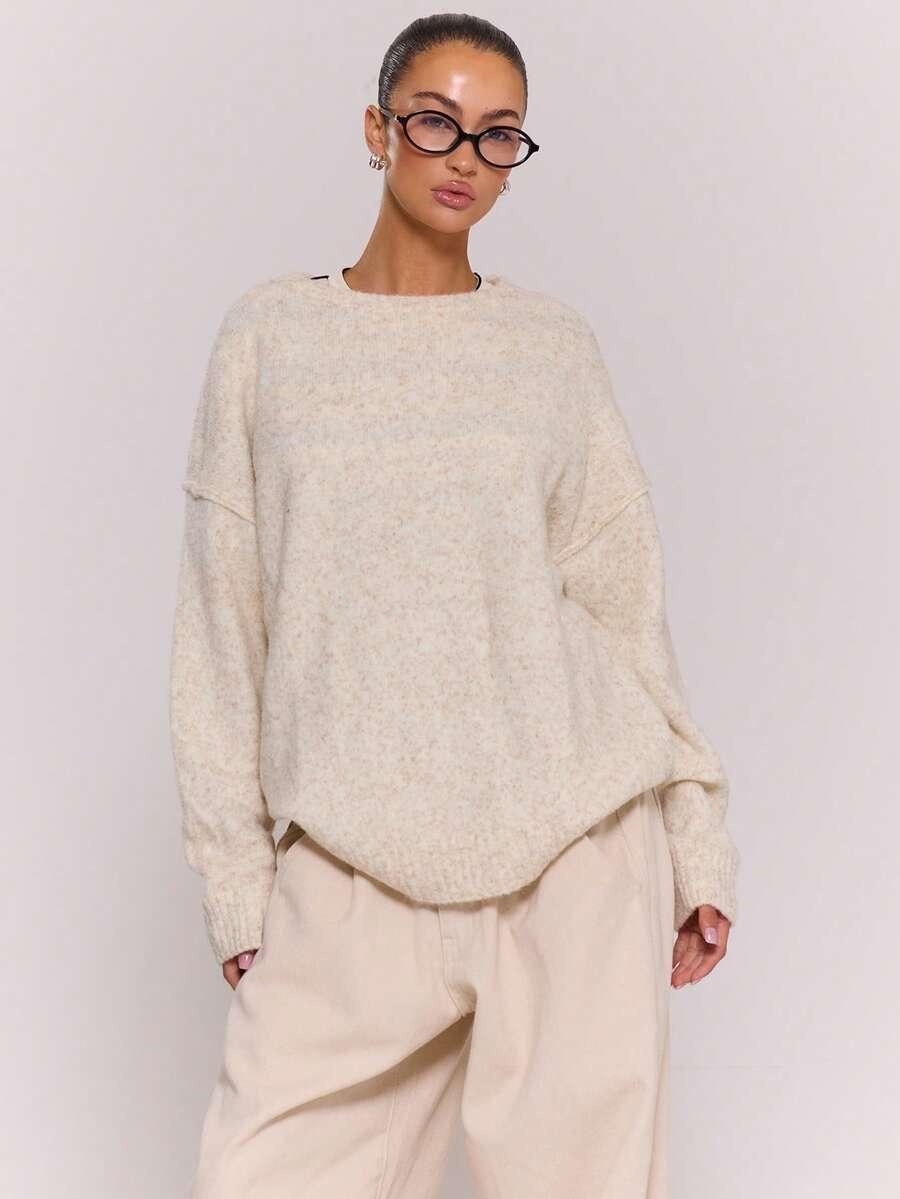 BEŻOWY LUŹNY SWETER