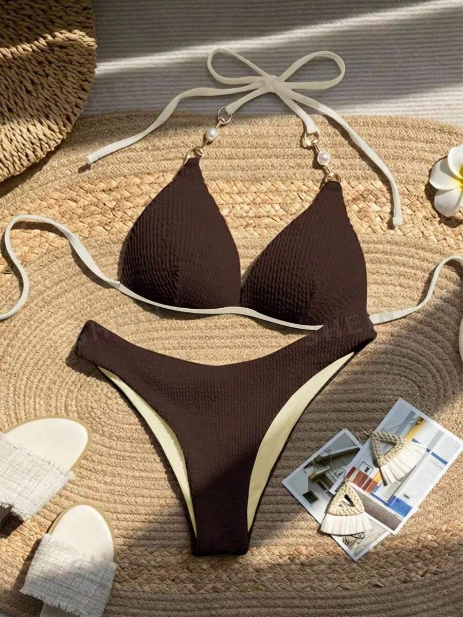 DWUCZĘŚCIOWY STRÓJ KĄPIELOWY KONTRAST TEKSTURA
