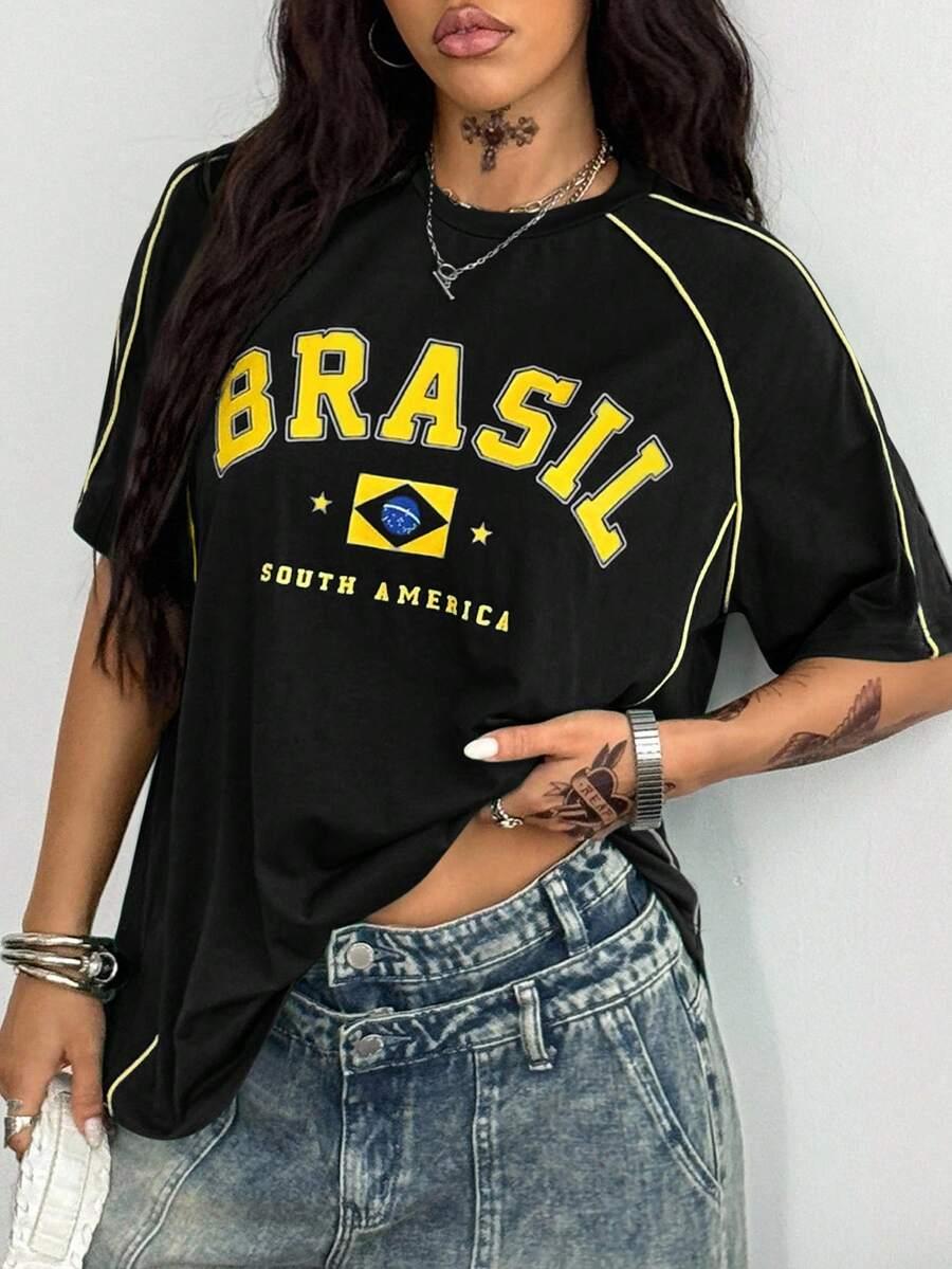 CZARNY T-SHIRT OVERSIZE NAPI BRASIL