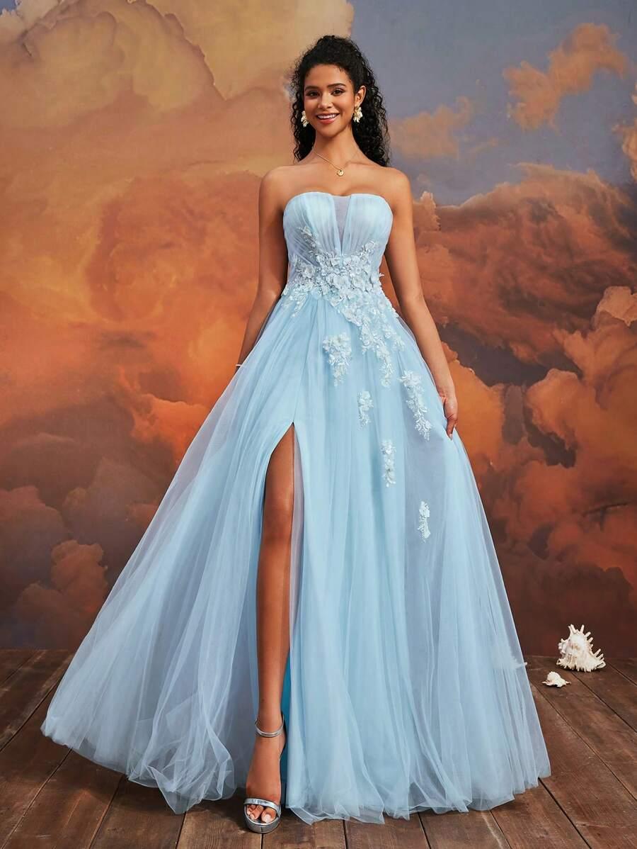 niebieska maxi sukienka tiul