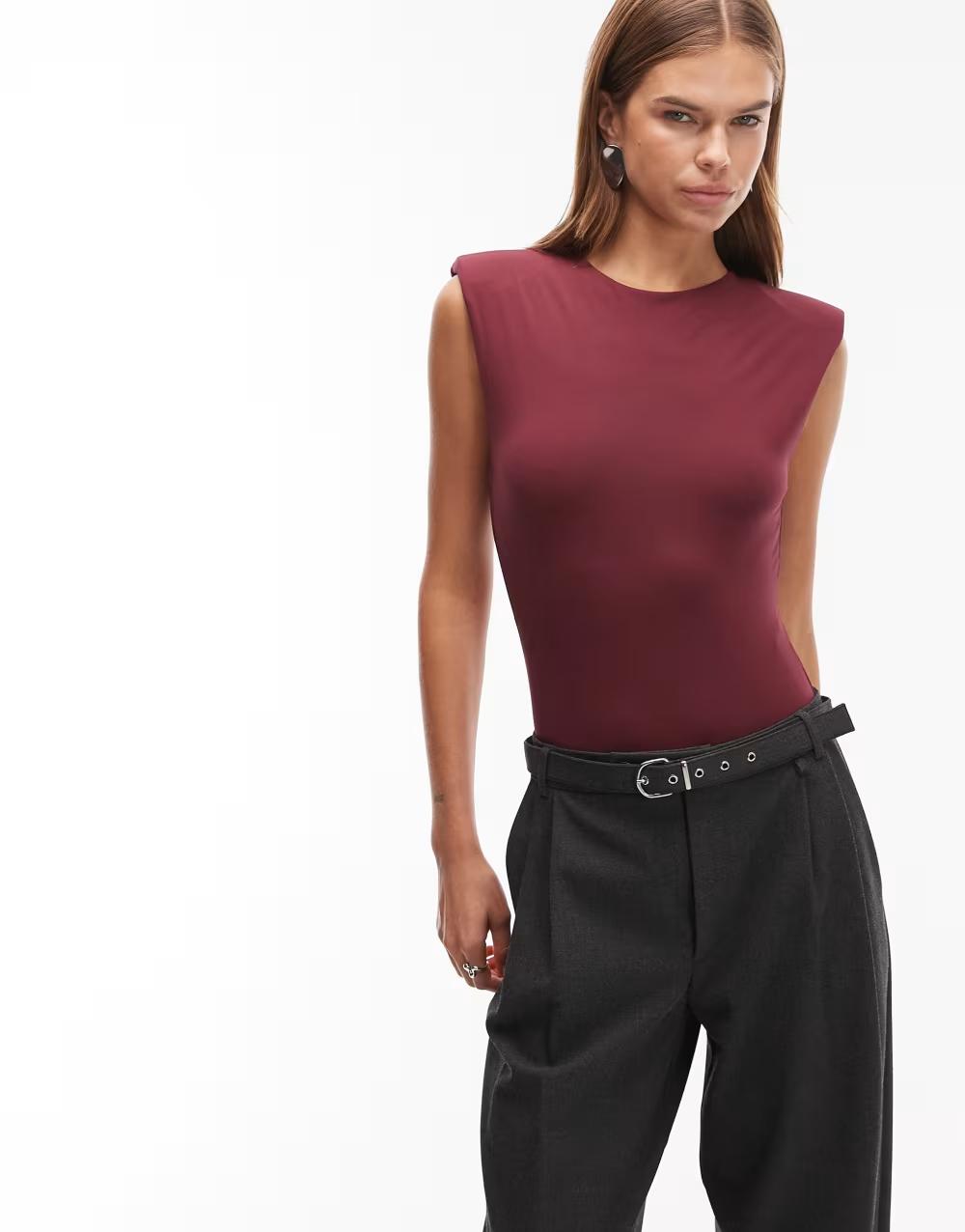 bordowe gładkie body bez ramion