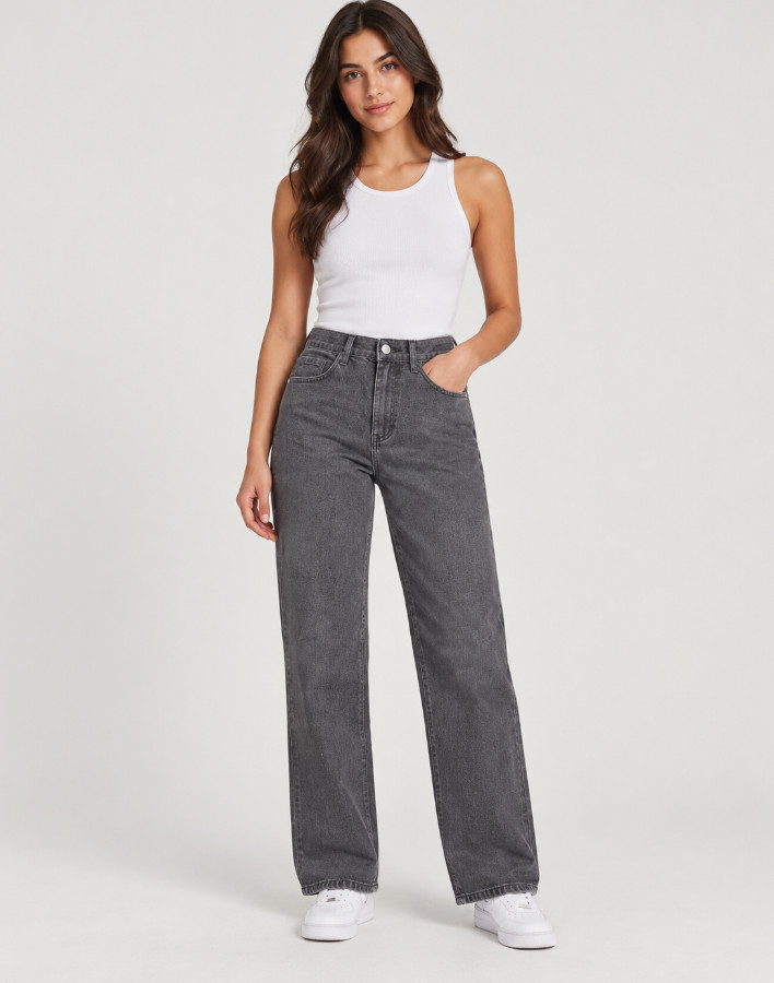 szare proste spodnie jeans kieszenie