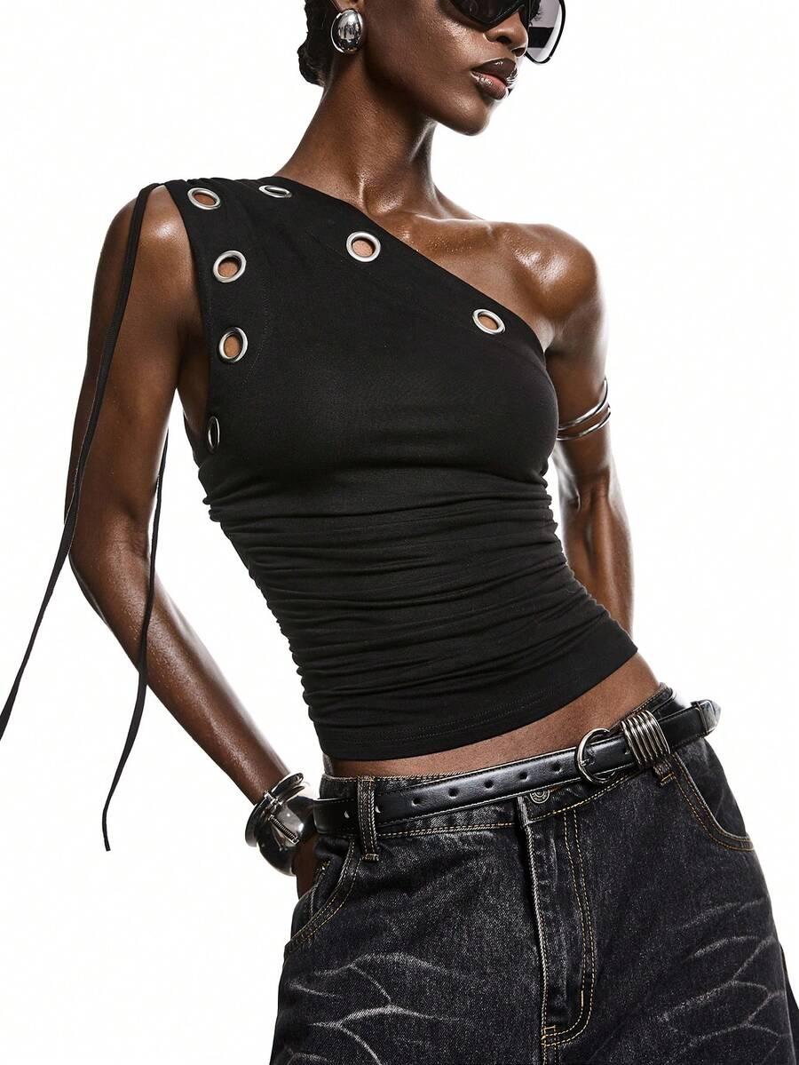 CZARNY TOP NA JEDNO RAMIĘ