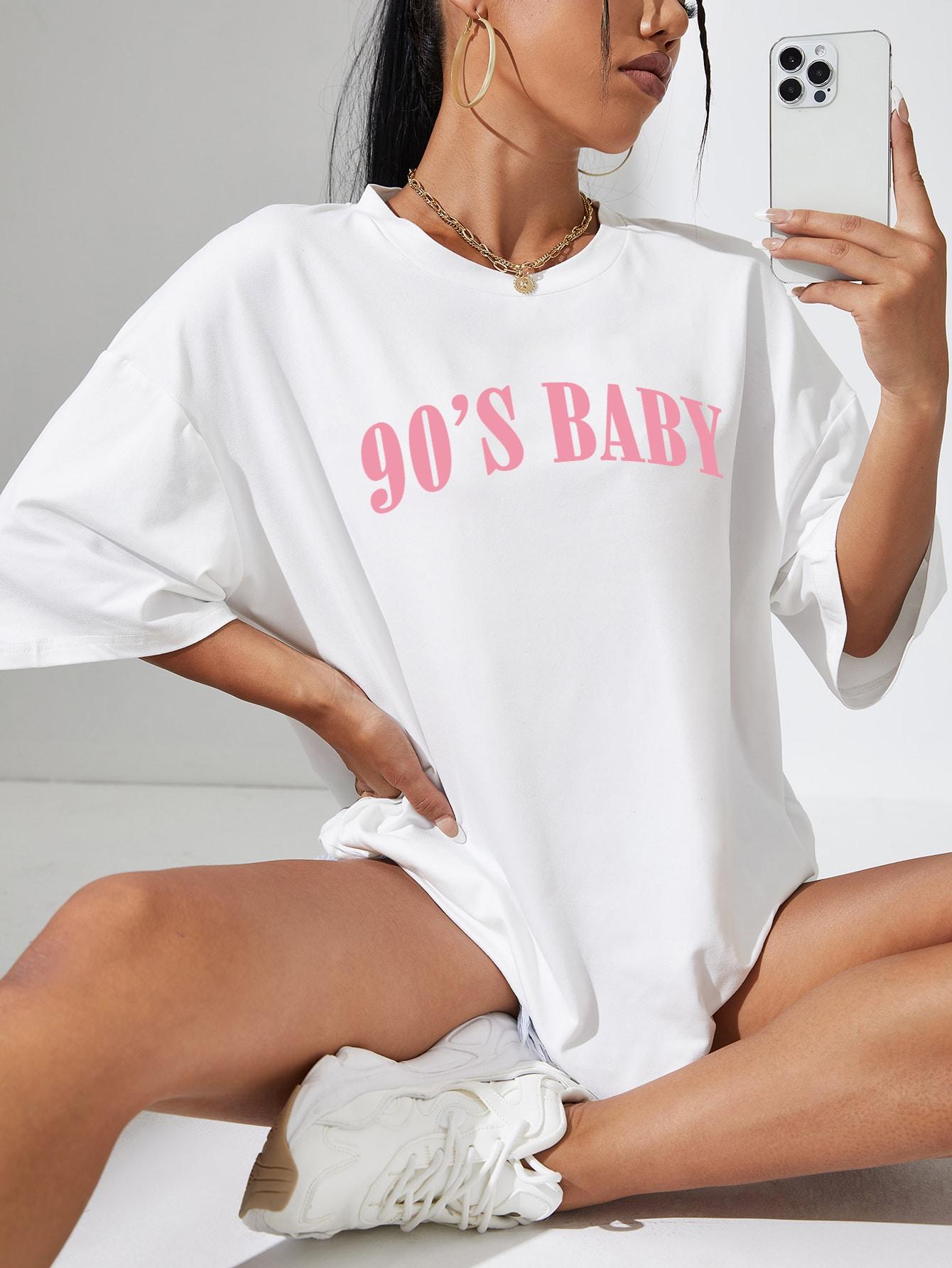 BIAŁY T-SHIRT OVERSIZE 90'S BABY
