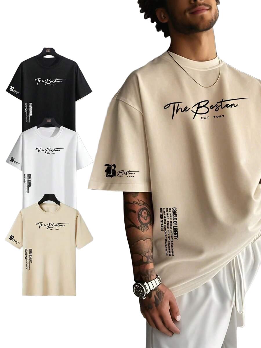 t-shirt okrągły dekolt nadruk 3-pack