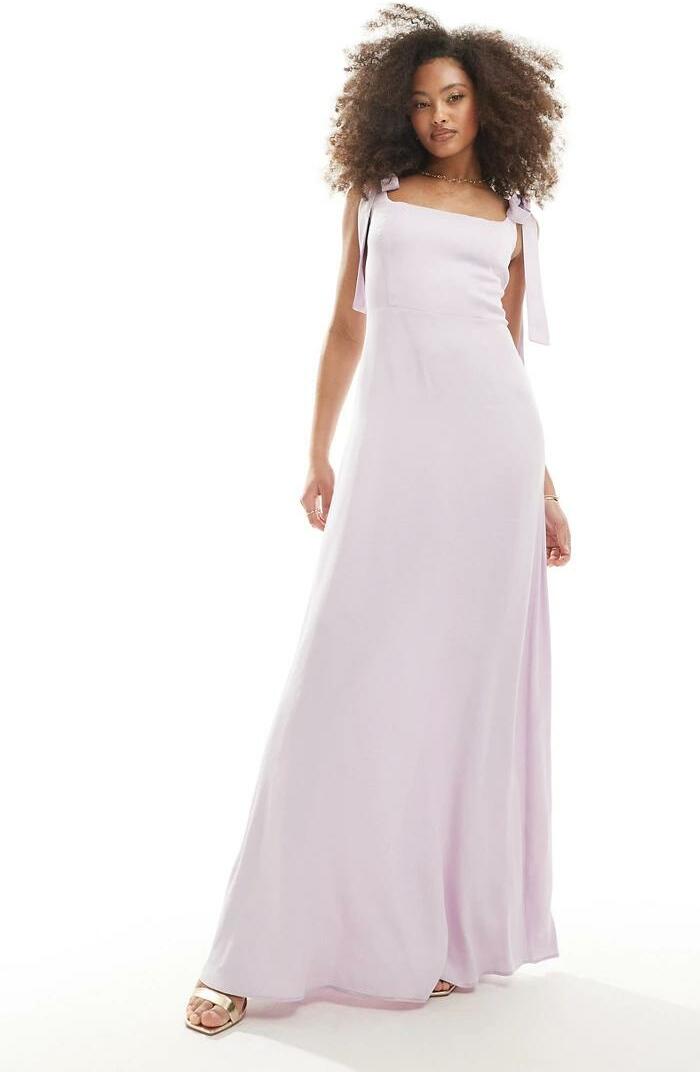 fioletowa maxi sukienka wiązanie marszczenia