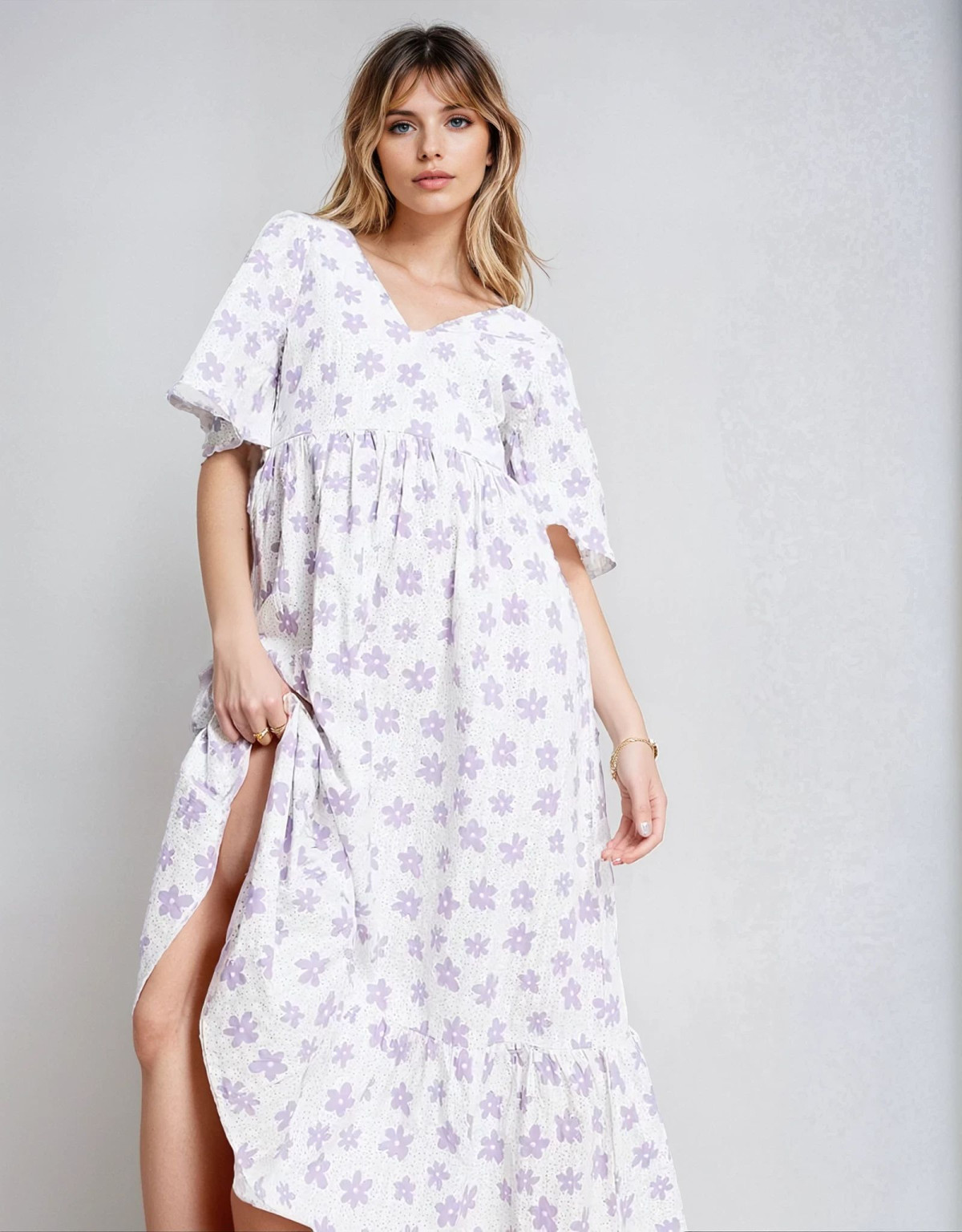 SUKIENKA V-NECK FALBANA PRINT