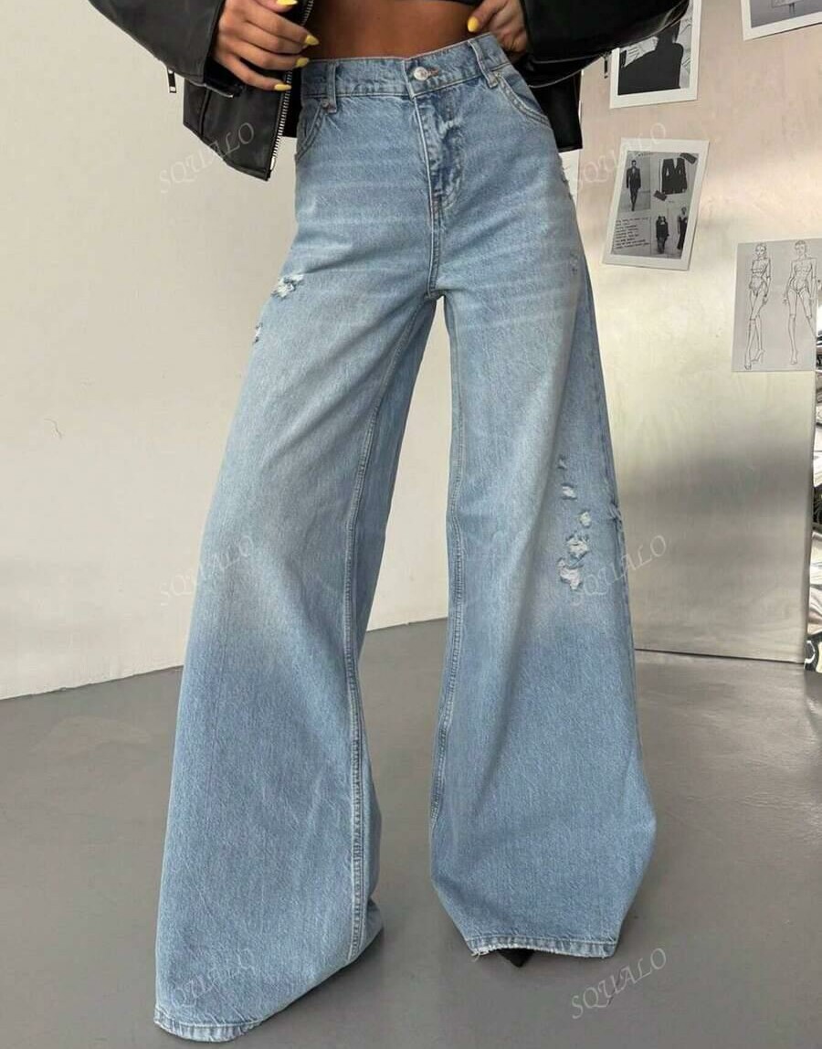 NIEBIESKIE SPODNIE JEANS SZEROKIE NOGAWKI