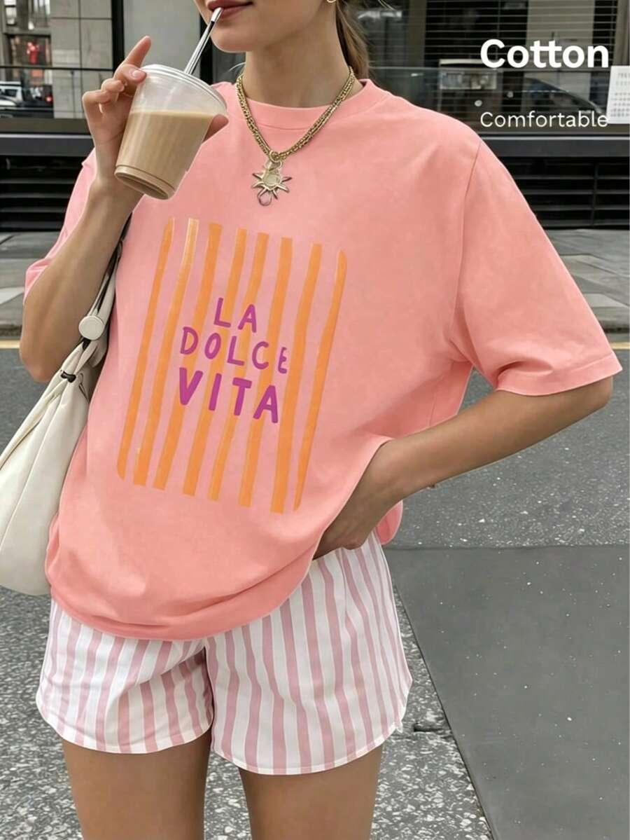 różowy t-shirt print