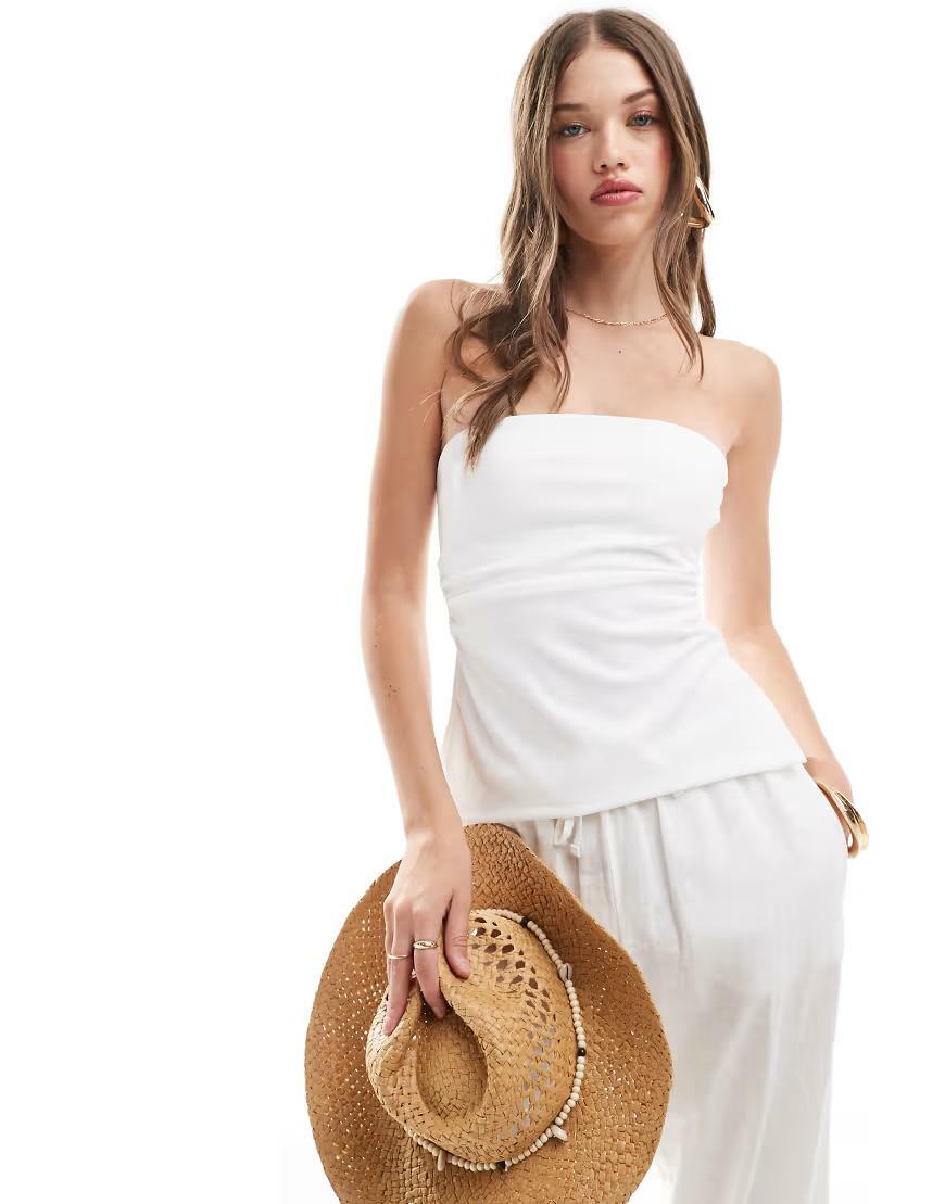 biały top bandeau marszczenie