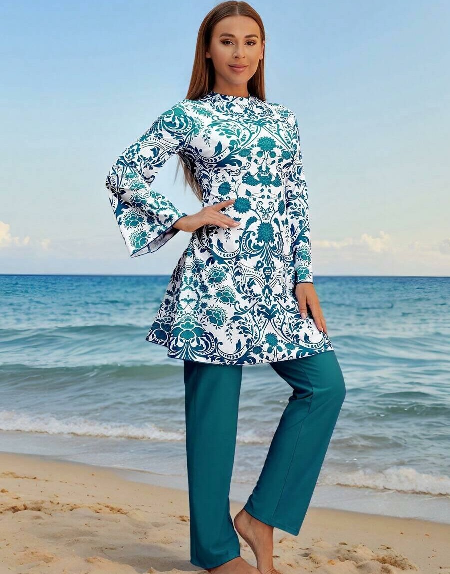 STRÓJ KĄPIELOWY KOMPLET SUKIENKA SPODNIE BURKINI