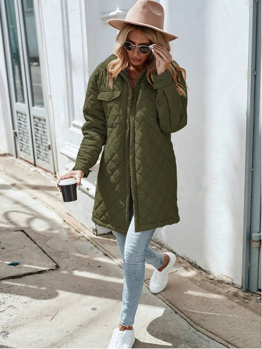 pikowana zielona kurtka koszulowa khaki oversize