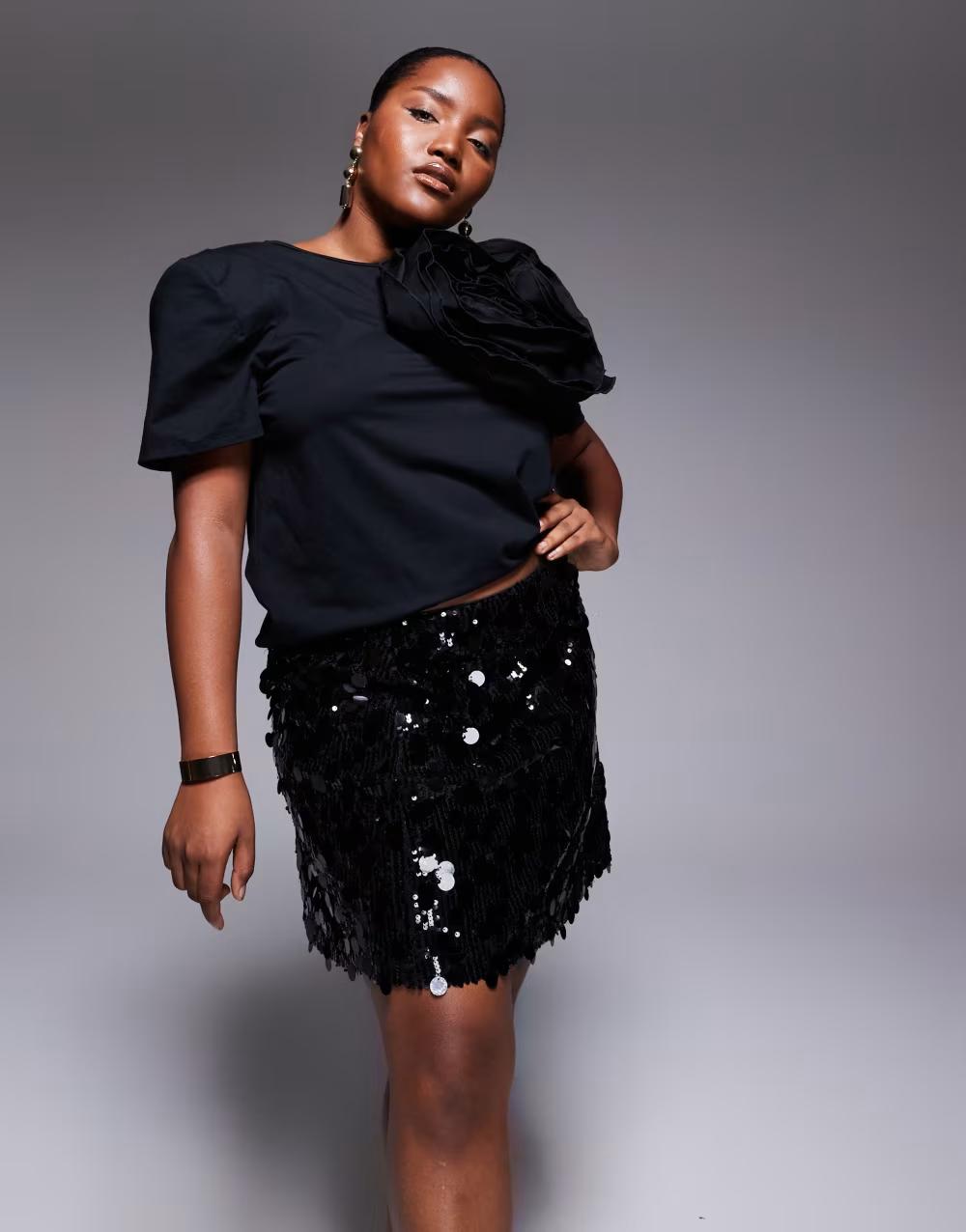 CZARNA MINI SPÓDNICA ZDOBIENIE CEKINY