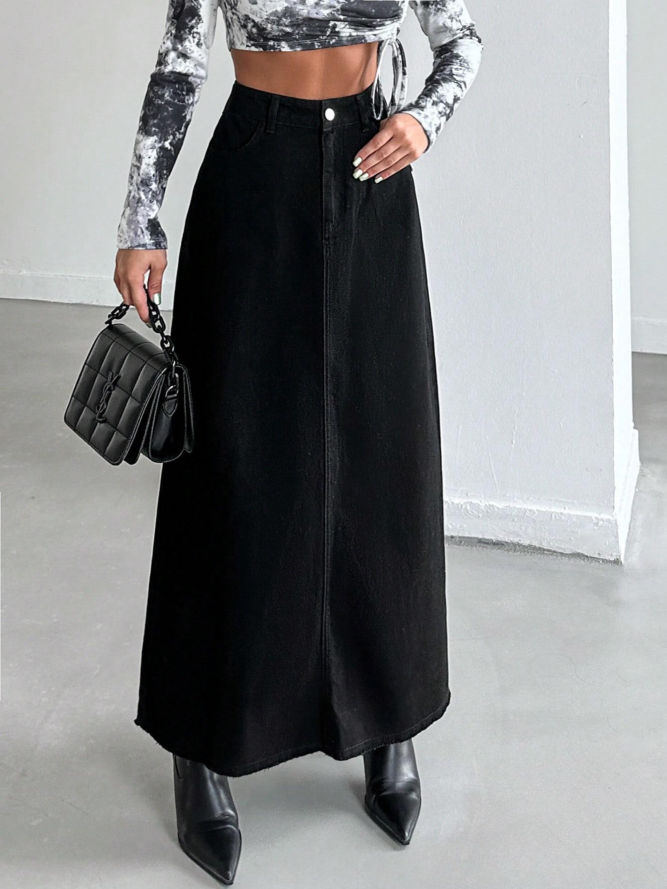 CZARNA MAXI SPÓDNICA JEANS 