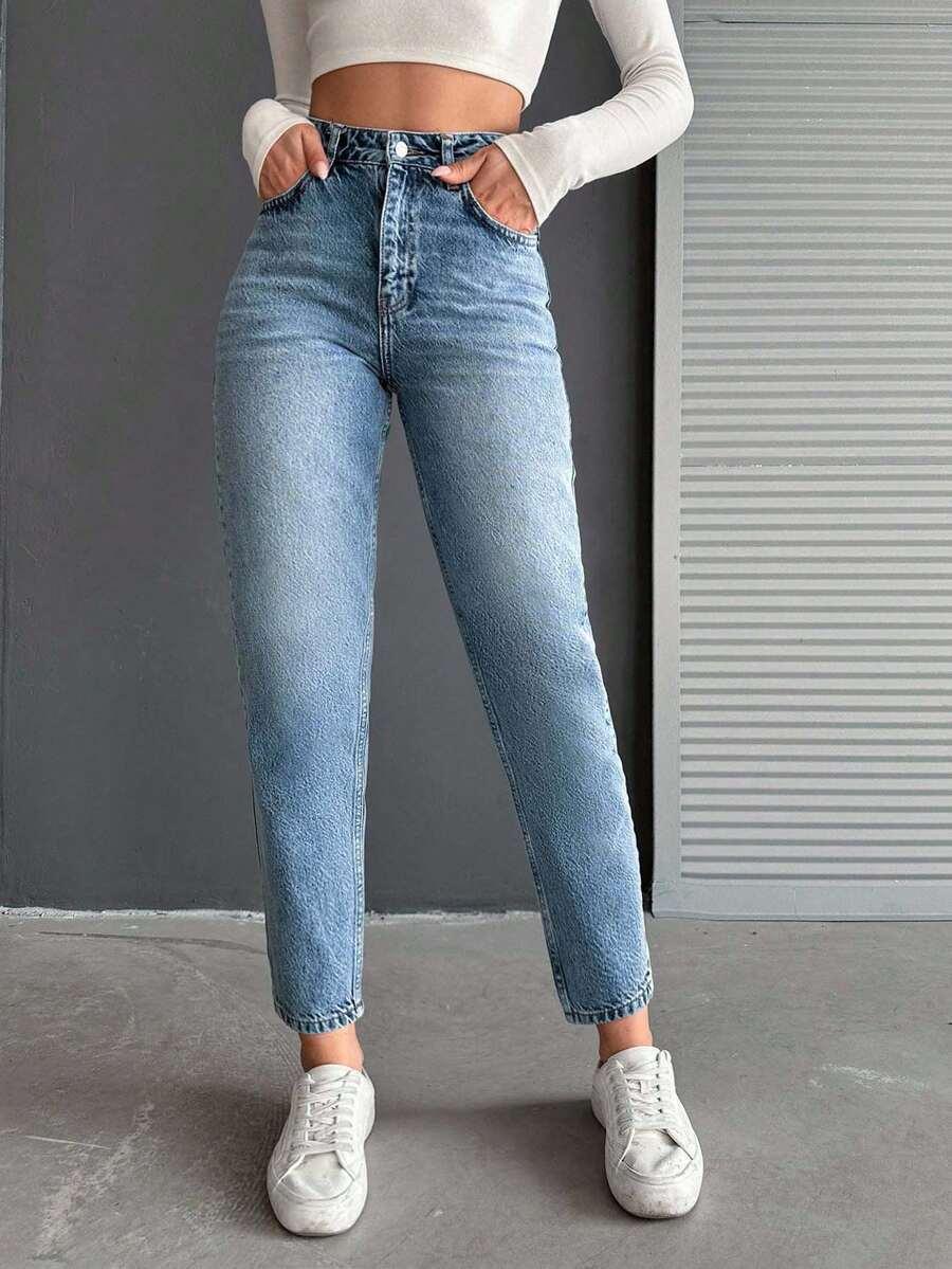 NIEBIESKIE SPODNIE MOM JEANS