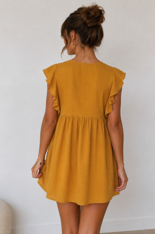 mini sukienka v-neck falbanki