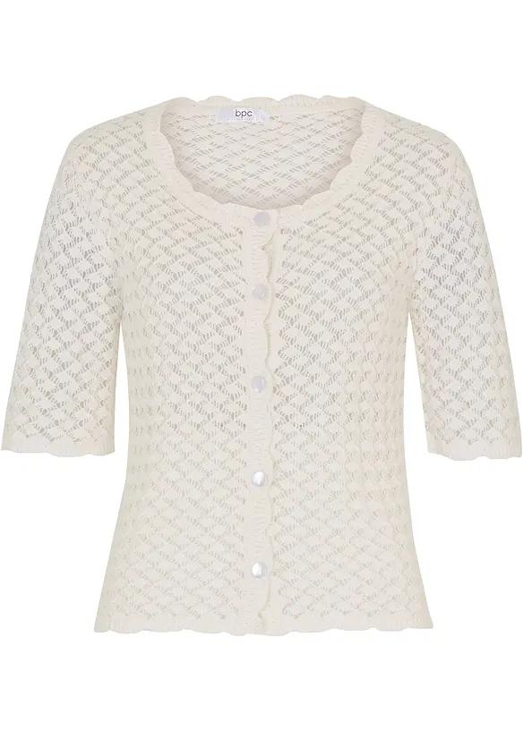 SWETER AŻUROWY Z DOMIESZKĄ LNU
