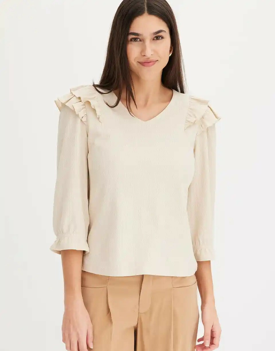beżowa bluzka struktura v neck