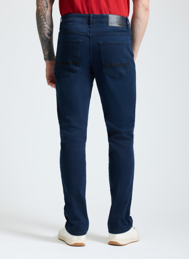 GRANATOWE SPODNIE JEANS SLIM FIT ZAMEK