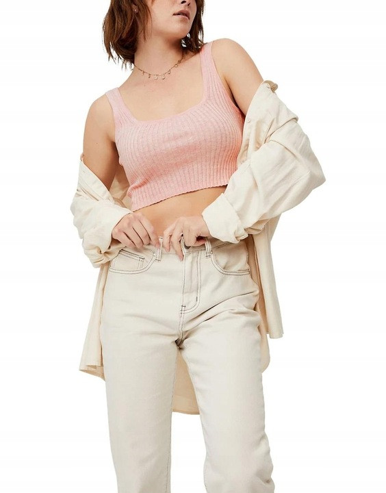 dzianinowy różowy crop top prążki