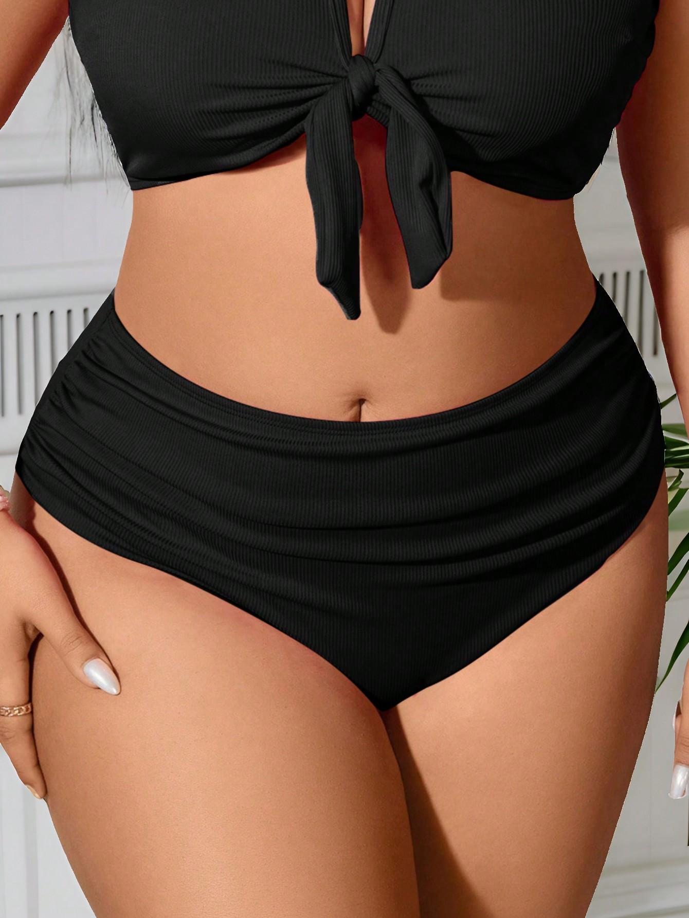 prążkowany CZARNY dół od bikini marszczenia
