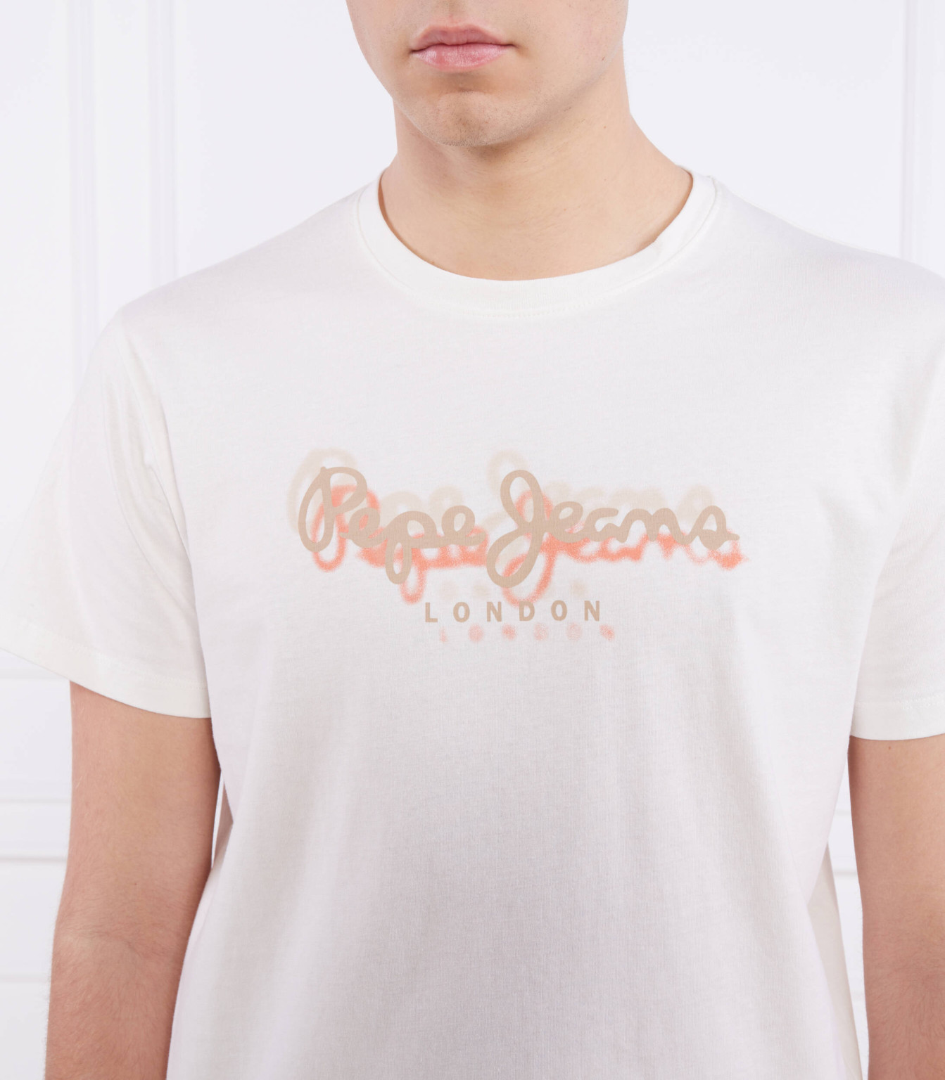 biały t-shirt regular okrągły dekolt logo nadruk basic