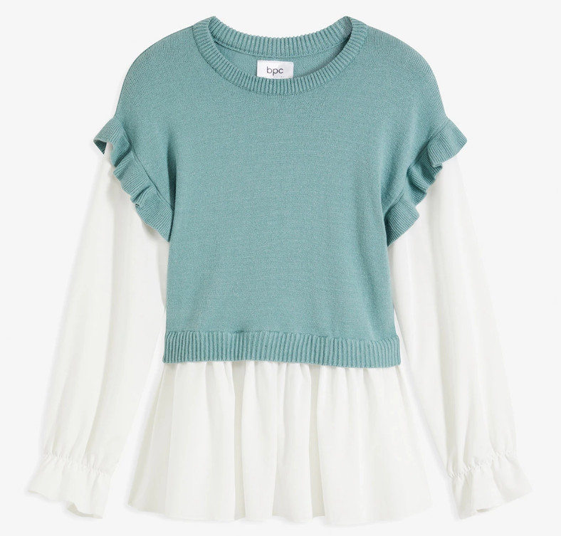 SWETER Z WSTAWKĄ KOSZULOWĄ