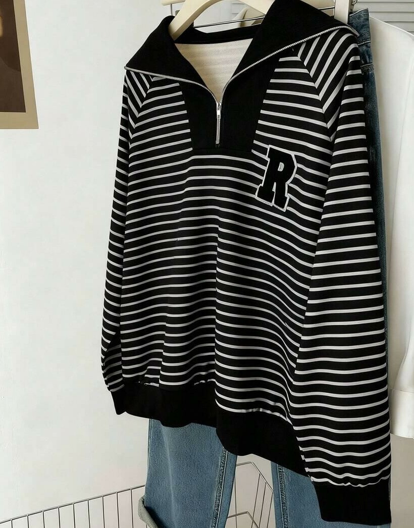 bluza paski długi rękaw zamek