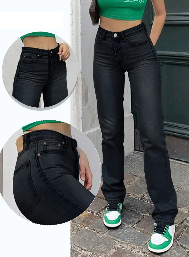 czarne proste spodnie jeans zamek kieszenie