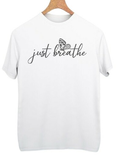 biały t-shirt logo nadruk just breathe