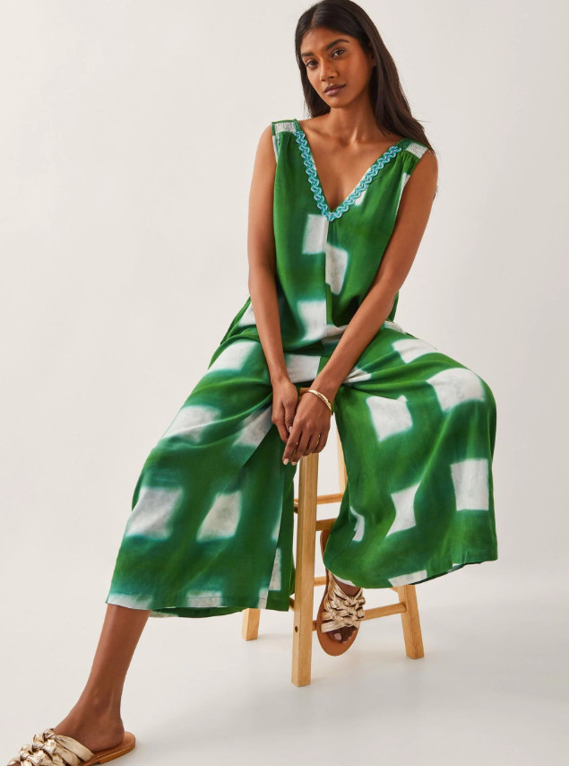 ZIELONY KOMBINEZON V NECK PRINT