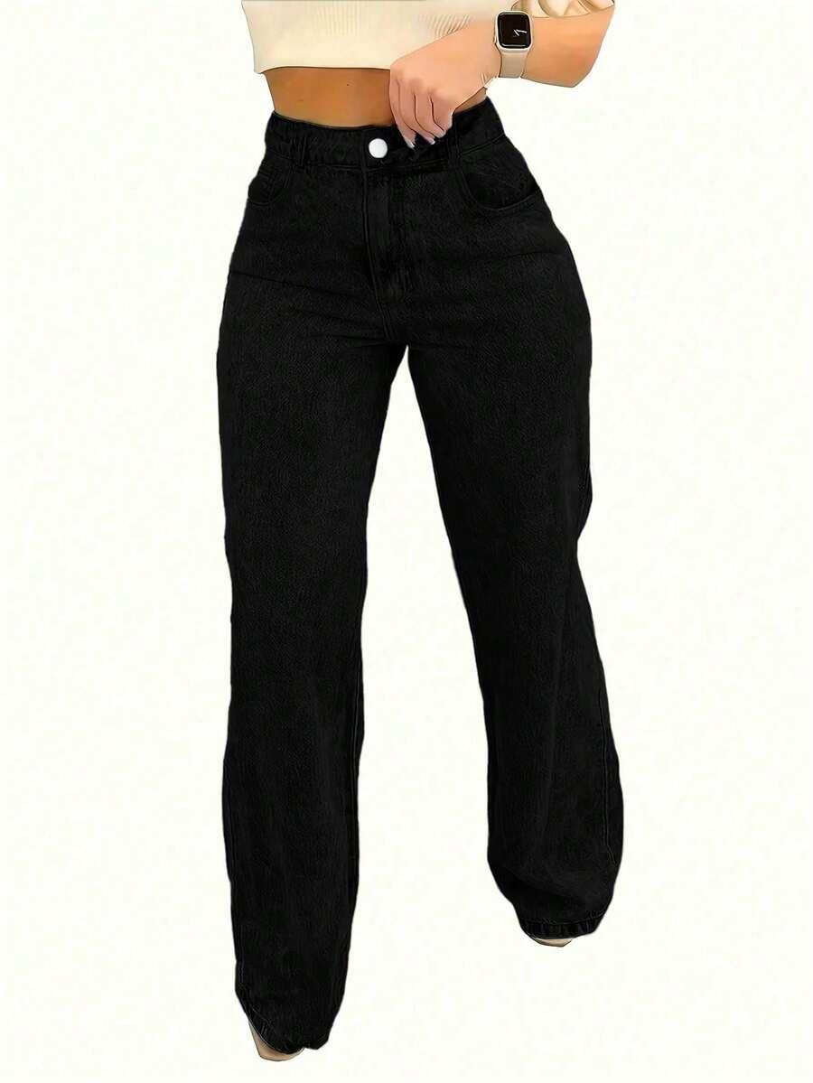 CZARNE SPODNIE JEANS PROSTA NOGAWKA 