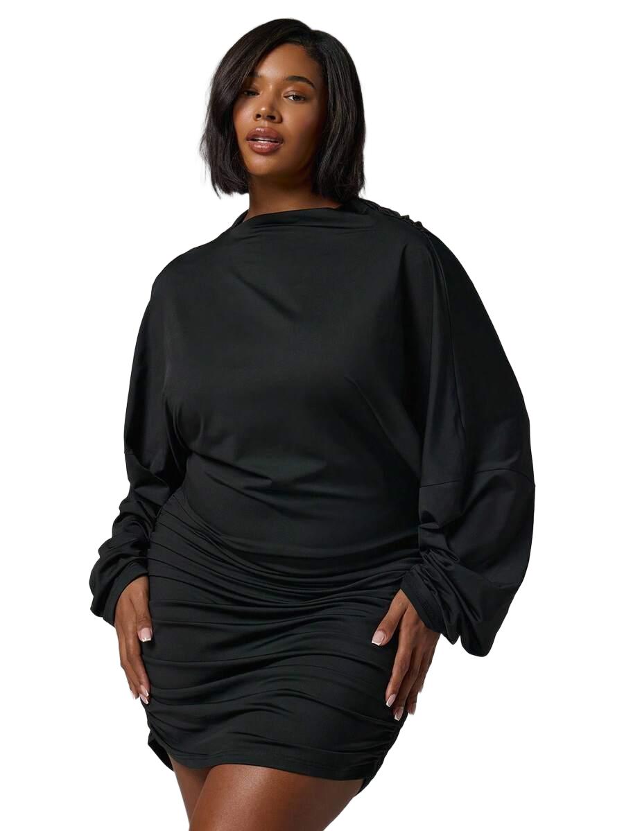 SUKIENKA PLUS SIZE OŁÓWKOWA DŁUGI RĘKAW 