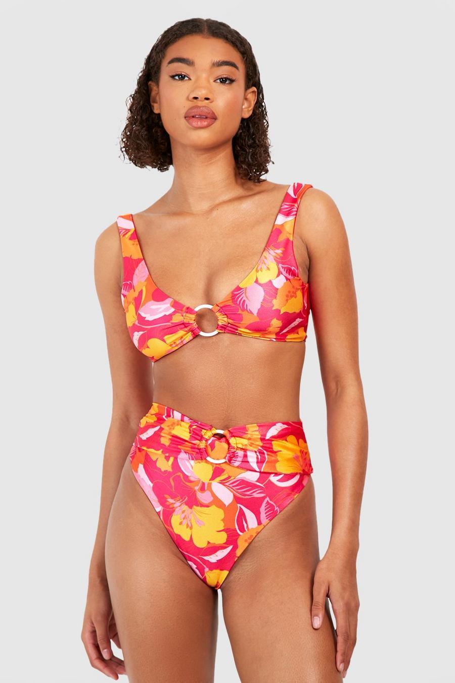 KOSTIUM BIKINI STRÓJ DWUCZĘŚCIOWY WZÓR KWIATOWY 