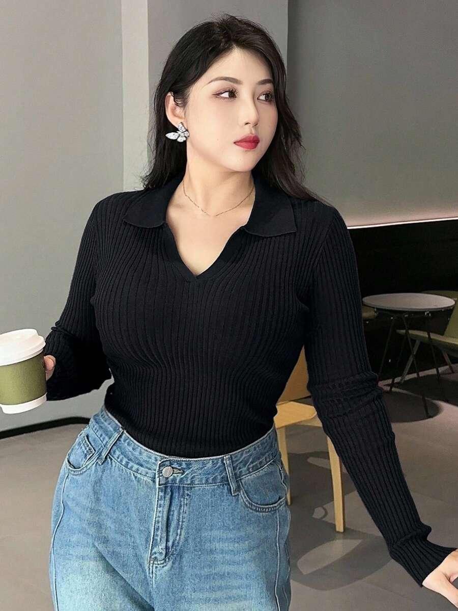 CZARNY SWETER V-NECK