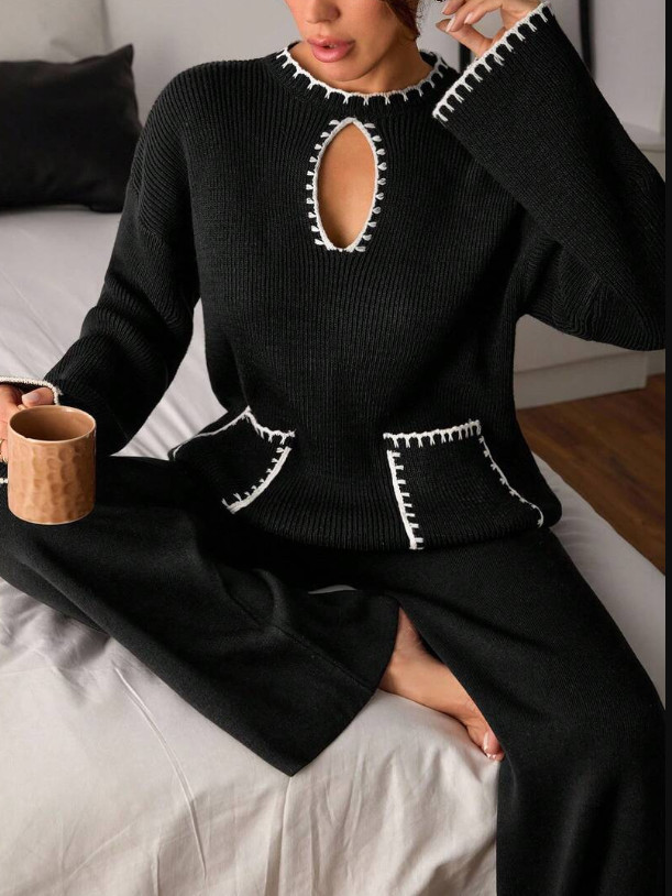 czarny sweter kontrast
