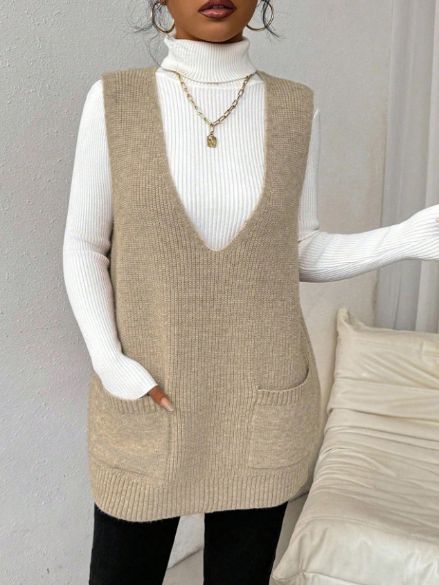 SWETER BEZ RĘKAWÓW V-NECK