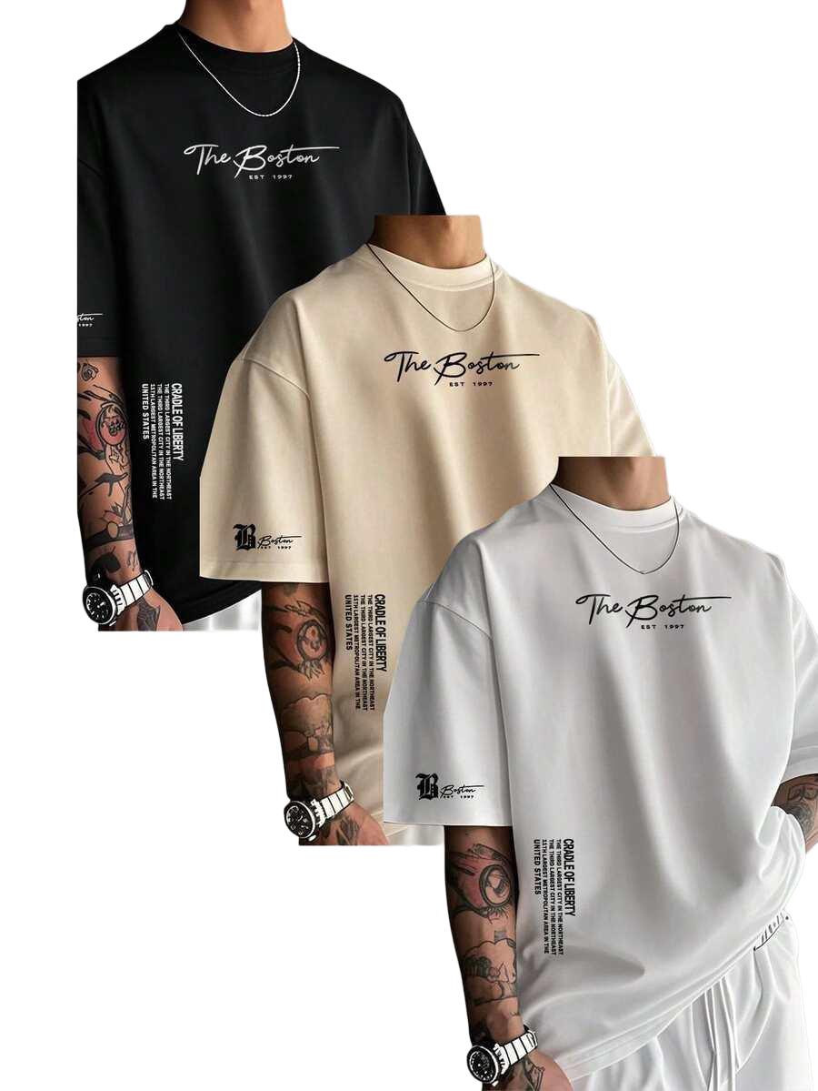 t-shirt okrągły dekolt nadruk 3-pack