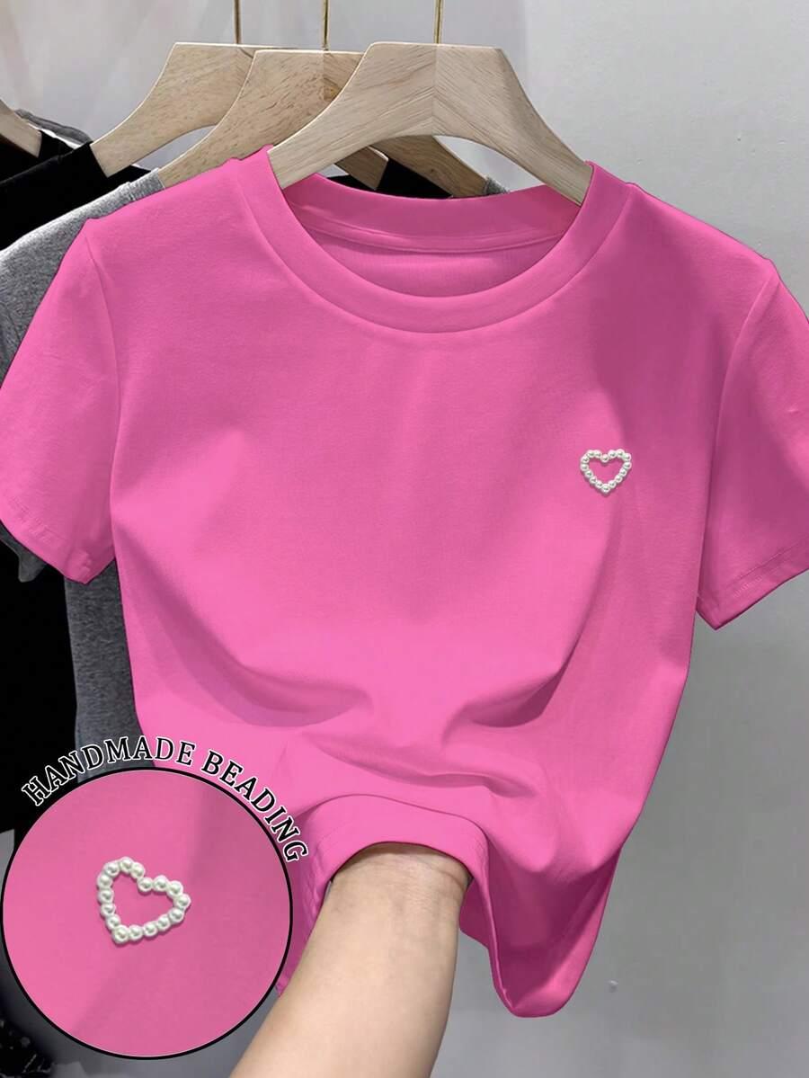 różowy t-shirt okrągły dekolt