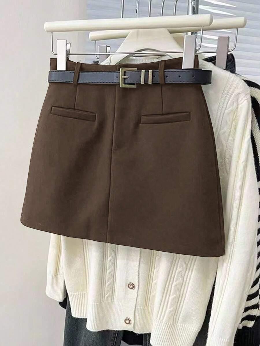 brązowa mini spódnica
