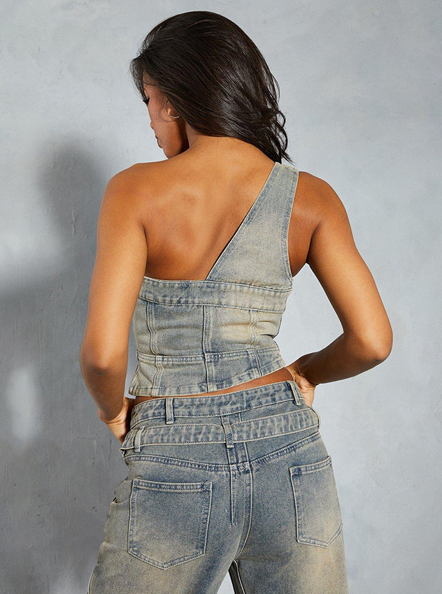 NIEBIESKI TOP VINTAGE JEANS ZAMEK