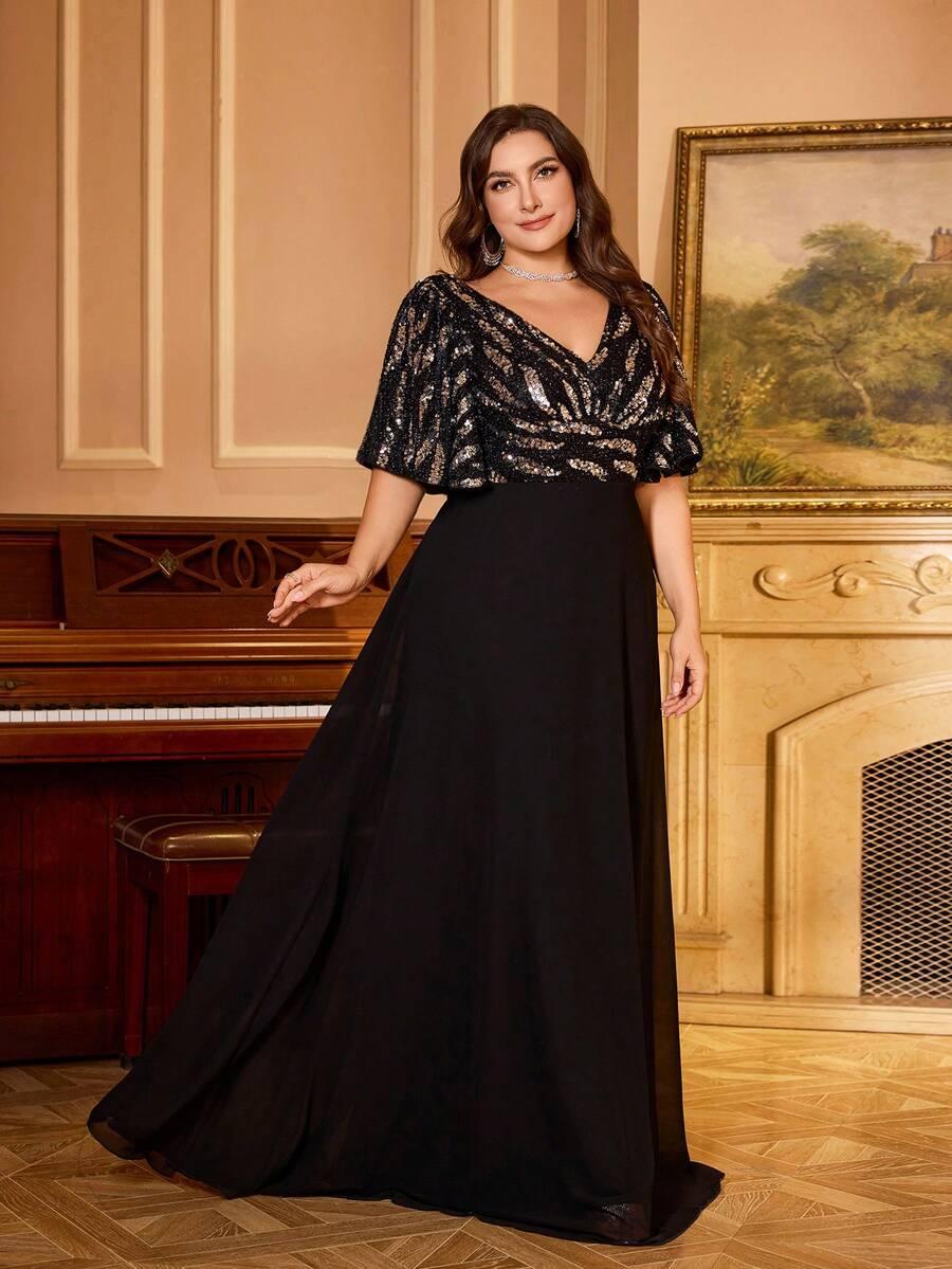 CZARNA MAXI SUKIENKA CEKINY