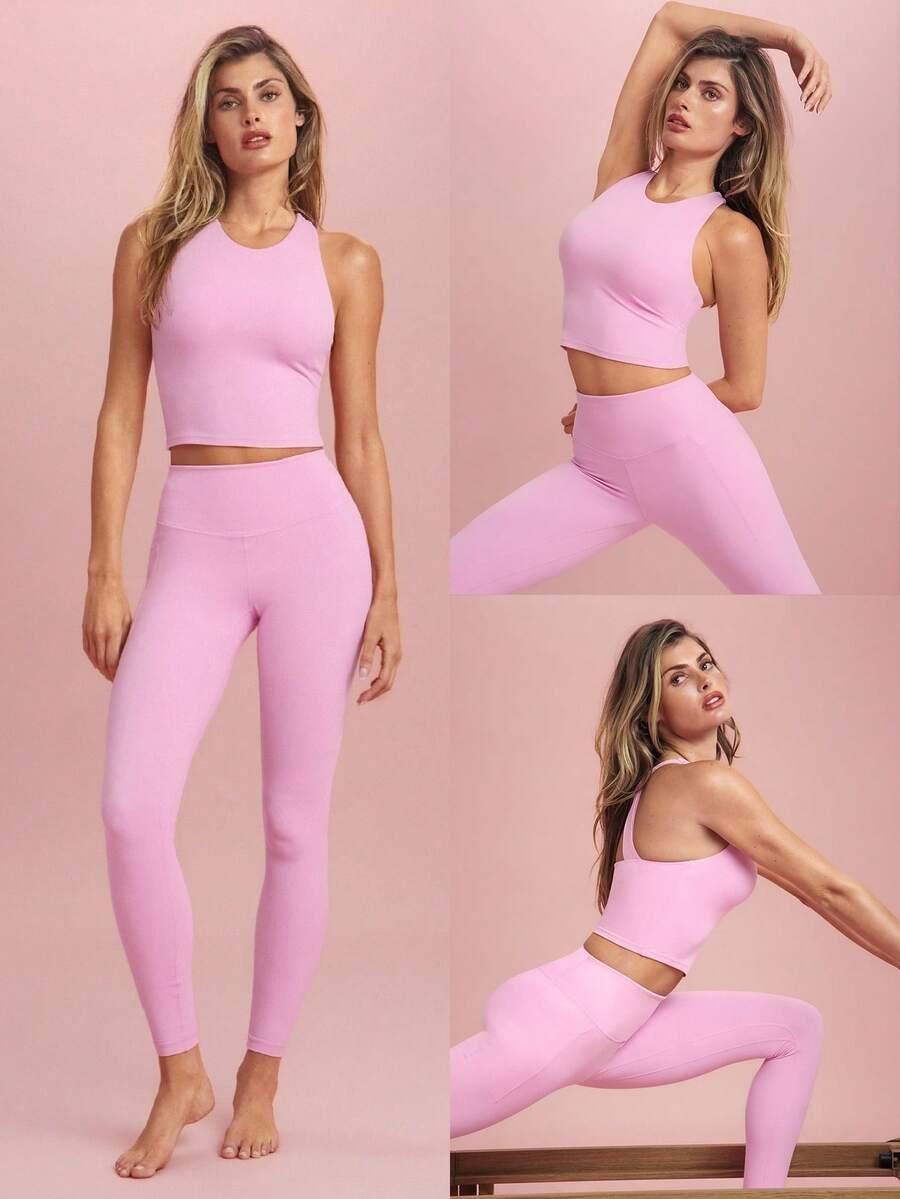 różowe sportowe legginsy