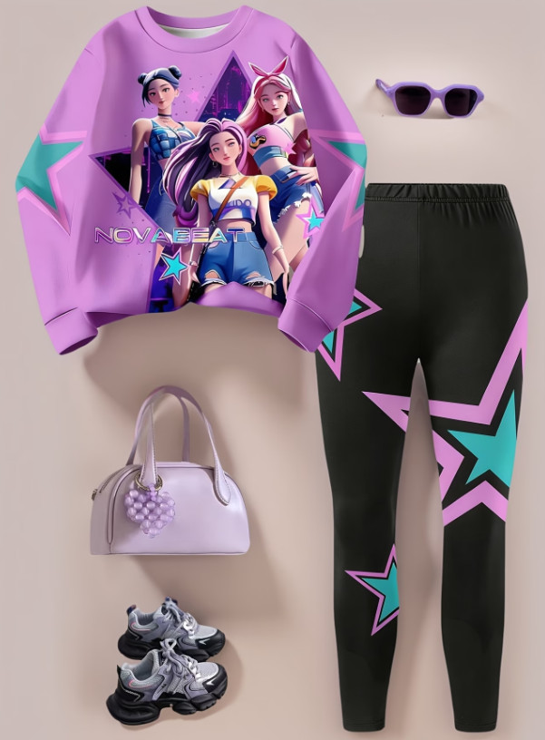 BLUZA LEGGINSY NADRUK KOMPLET