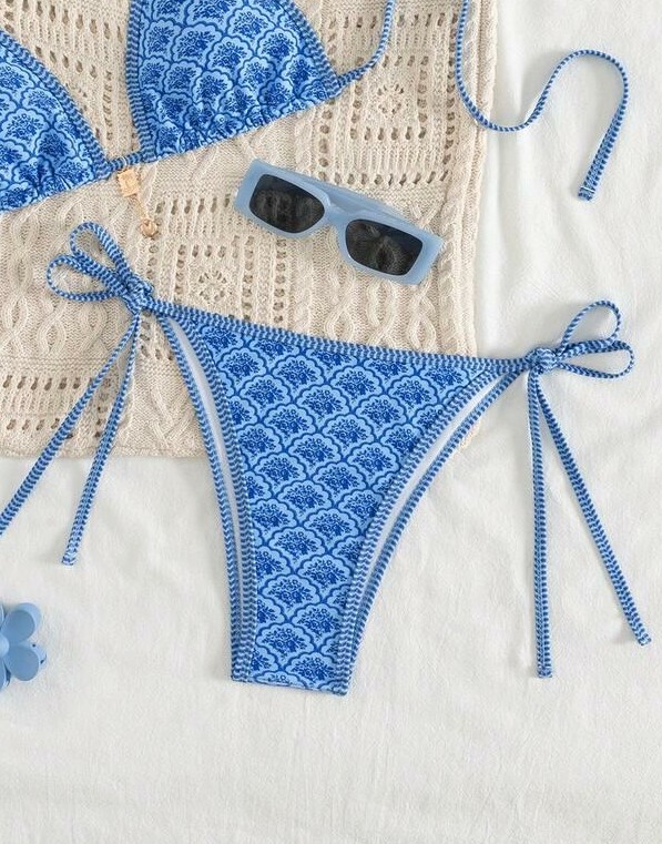 niebieski dół od bikini print