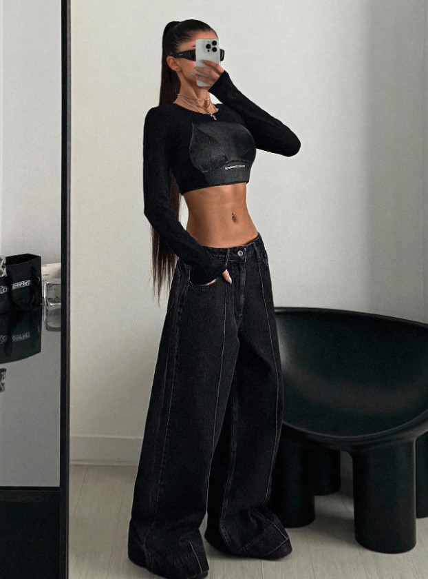 CZARNE SPODNIE JEANS 