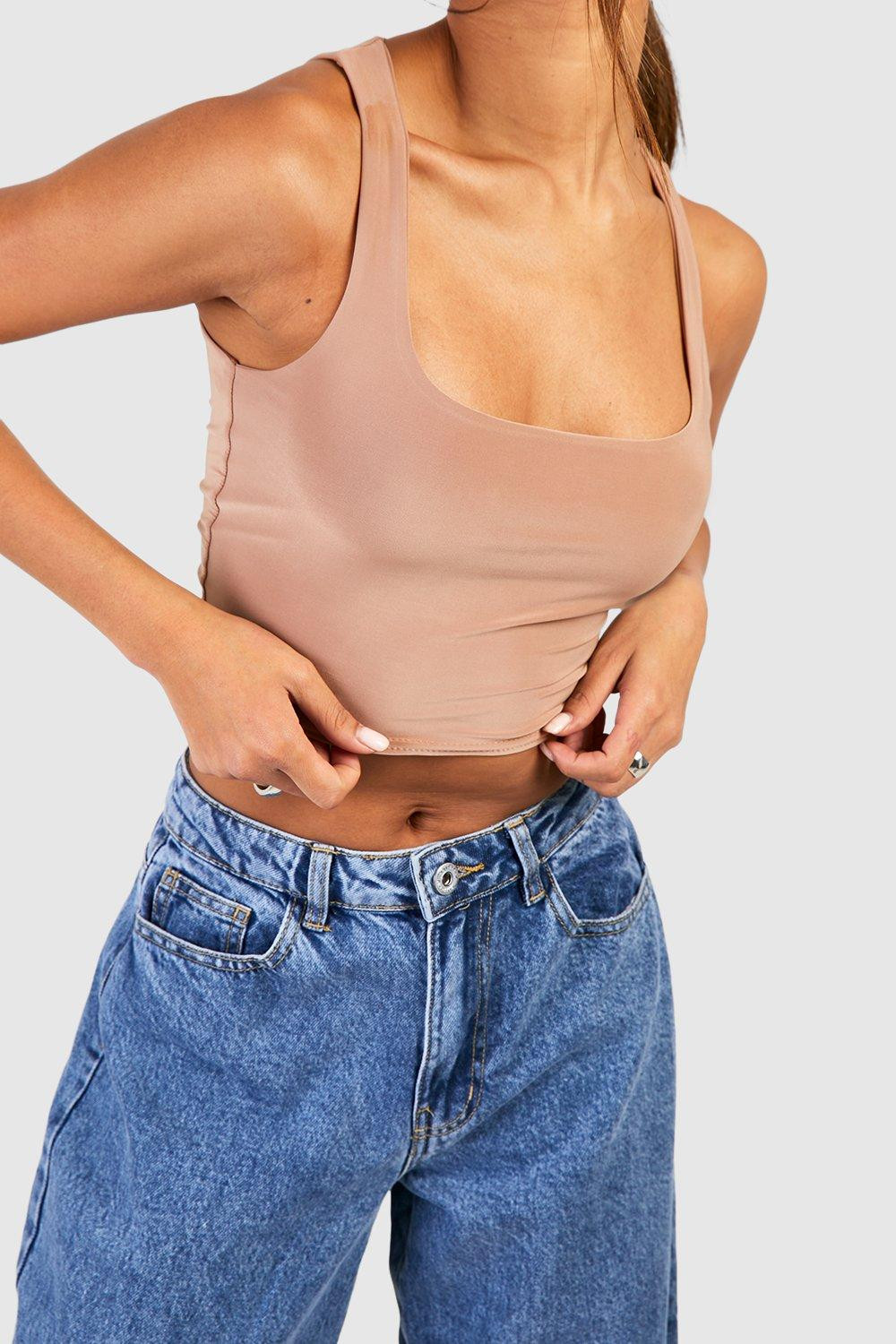 BEŻOWY CROP CROP TOP BEZ RĘKAWÓW