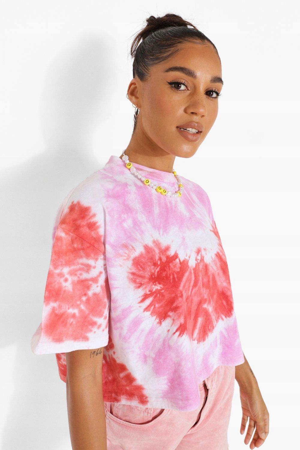 bawełniany t-shirt okrągły dekolt wzór tie dye