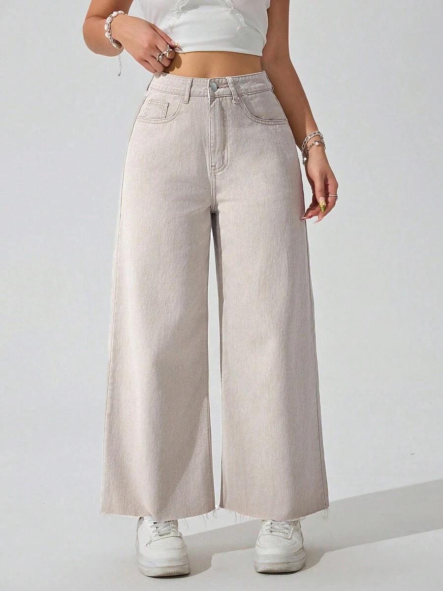 BEŻOWE SPODNIE JEANS WIDE LEG