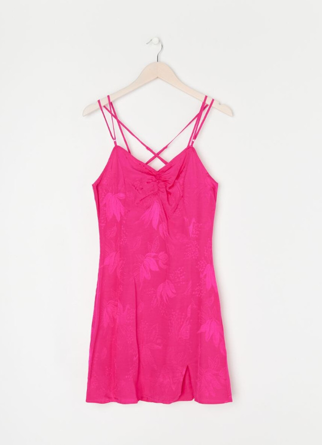 różowa mini sukienka z wiskozy v-neck kwiaty